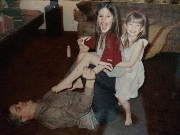 80s girls playing with dad
