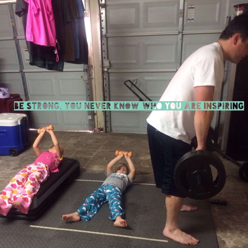 Daddy and the kids working out together