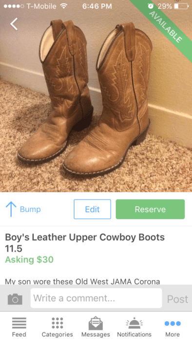 My very first posted item! A pair of boots my Texas boy quickly grew out of.