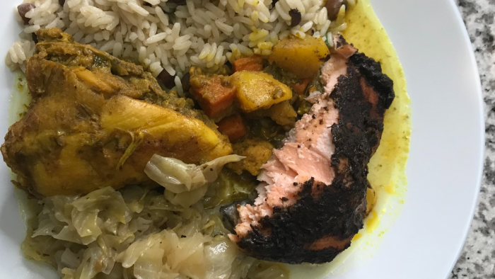 Austin Moms - Caribbean dish, Curry Chicken & Jamaican Jerk Salmon
