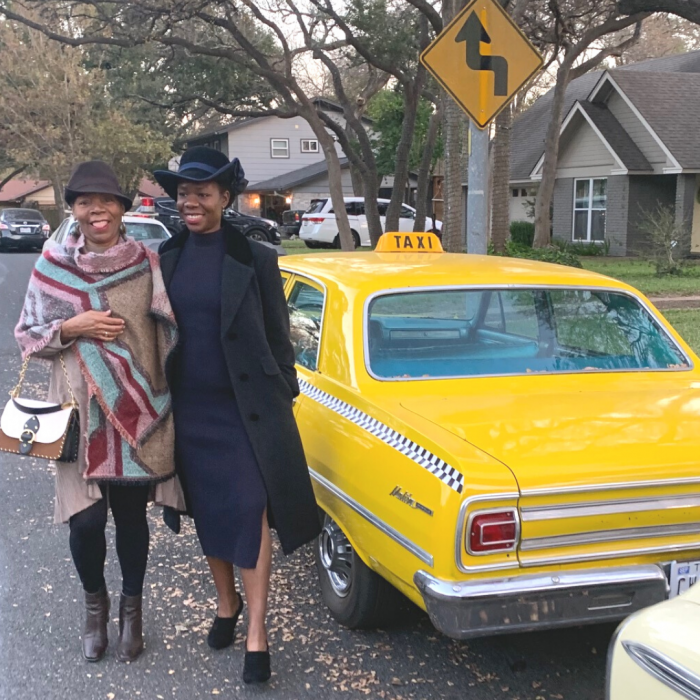 Austin Moms Winter Hat Guide - Shani Montique-Ahmad walk by Love & Death HBO series set